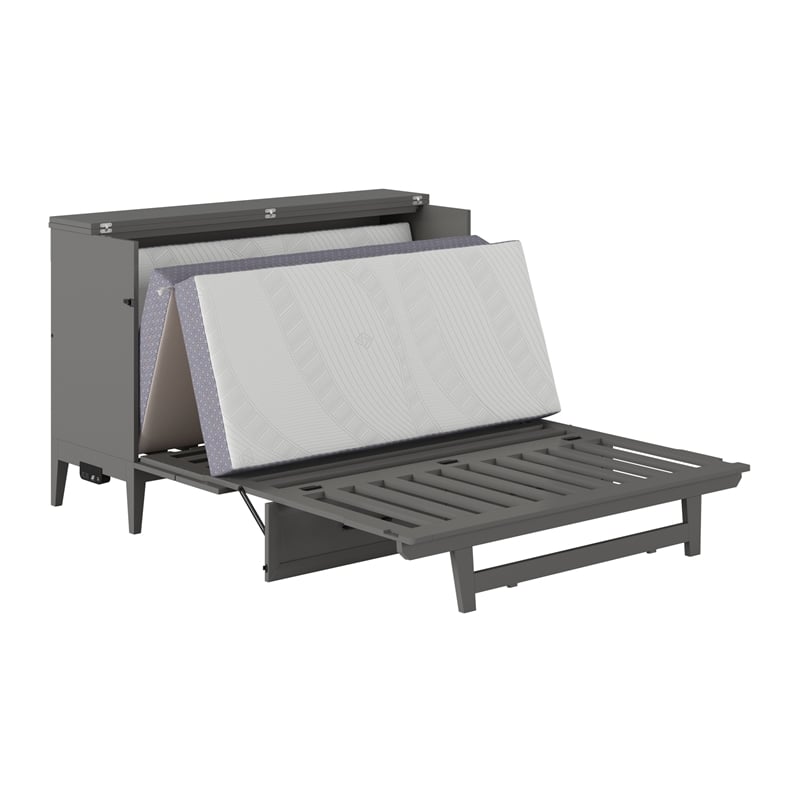 Pemberly Row Queen Wood Murphy Bed Chest with Mattress & Built-in Charger - Gray