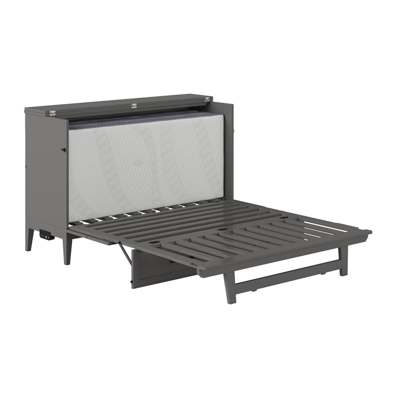 Pemberly Row Queen Wood Murphy Bed Chest with Mattress & Built-in Charger - Gray