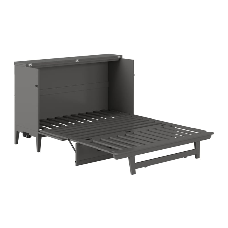 Pemberly Row Queen Wood Murphy Bed Chest with Mattress & Built-in Charger - Gray