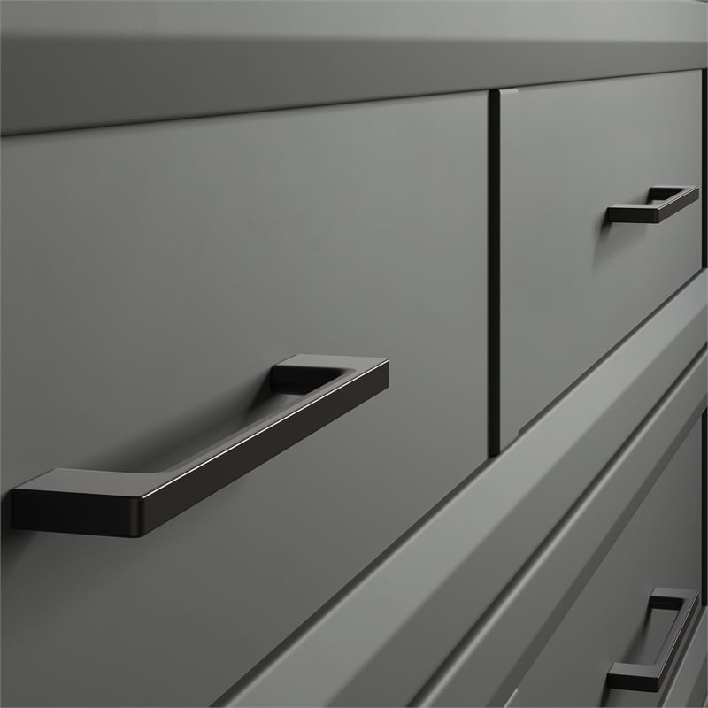 Pemberly Row Queen Wood Murphy Bed Chest with Mattress & Built-in Charger - Gray