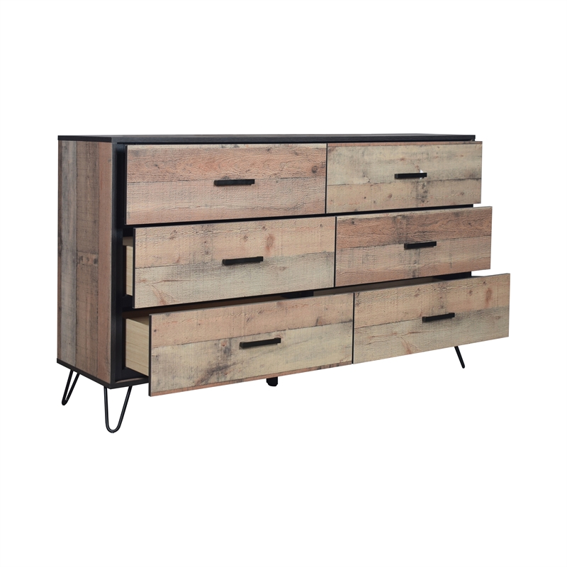 Pemberly Row Modern Solid Wood 6-Drawer Dresser in Rustic Brown