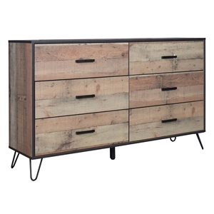 Pemberly Row Modern Solid Wood 6-Drawer Dresser in Rustic Brown