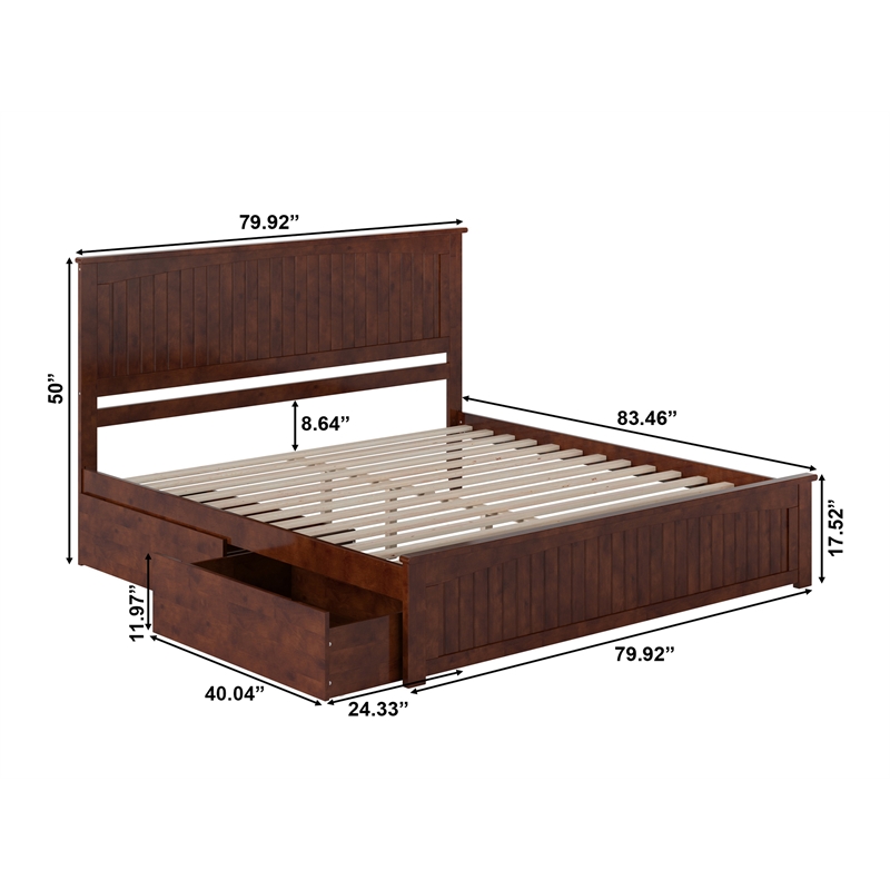 Pemberly Row King Wood Platform Bed with Matching Footboard and Drawers - Walnut