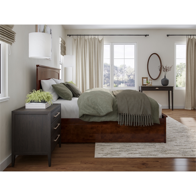 Pemberly Row King Wood Platform Bed with Matching Footboard and Drawers - Walnut