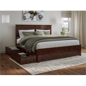 Pemberly Row King Wood Platform Bed with Matching Footboard and Drawers - Walnut