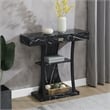 Pemberly Row One-Drawer Harri Console Table w/ Shelves - Black Faux Marble Wood