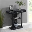 Pemberly Row One-Drawer Harri Console Table w/ Shelves - Black Faux Marble Wood