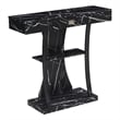 Pemberly Row One-Drawer Harri Console Table w/ Shelves - Black Faux Marble Wood