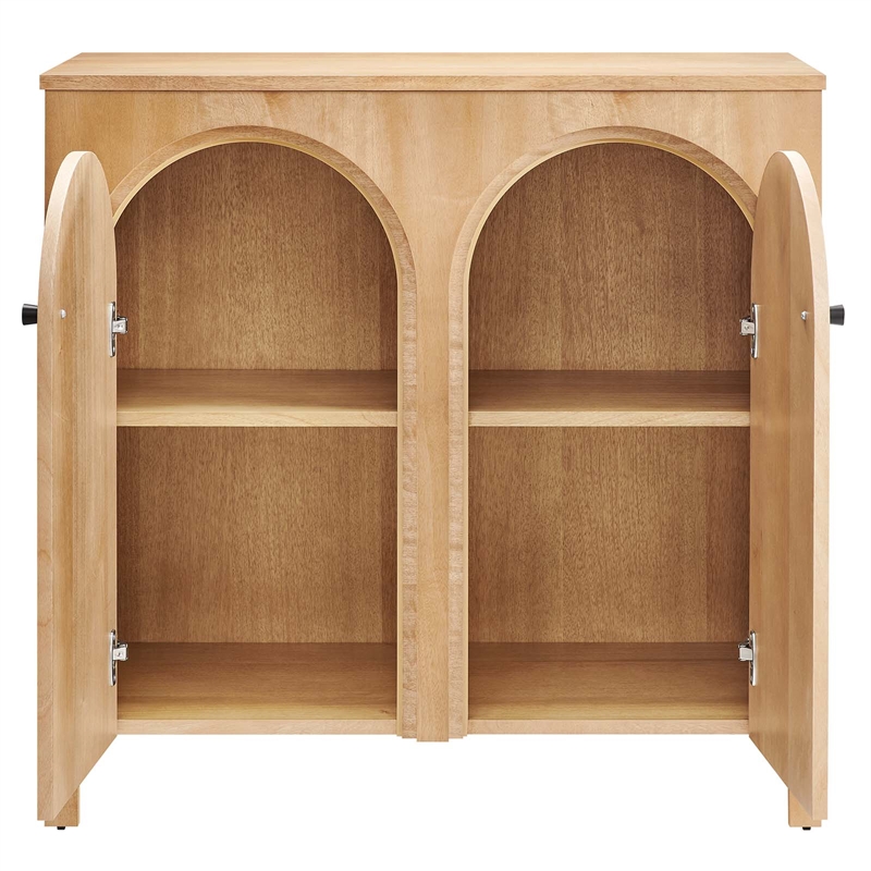 Pemberly Row Modern 2-Door Arched Door Storage Cabinet in Oak