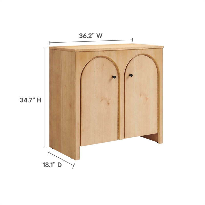 Pemberly Row Modern 2-Door Arched Door Storage Cabinet in Oak