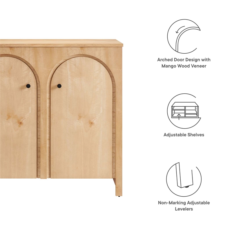 Pemberly Row Modern 2-Door Arched Door Storage Cabinet in Oak