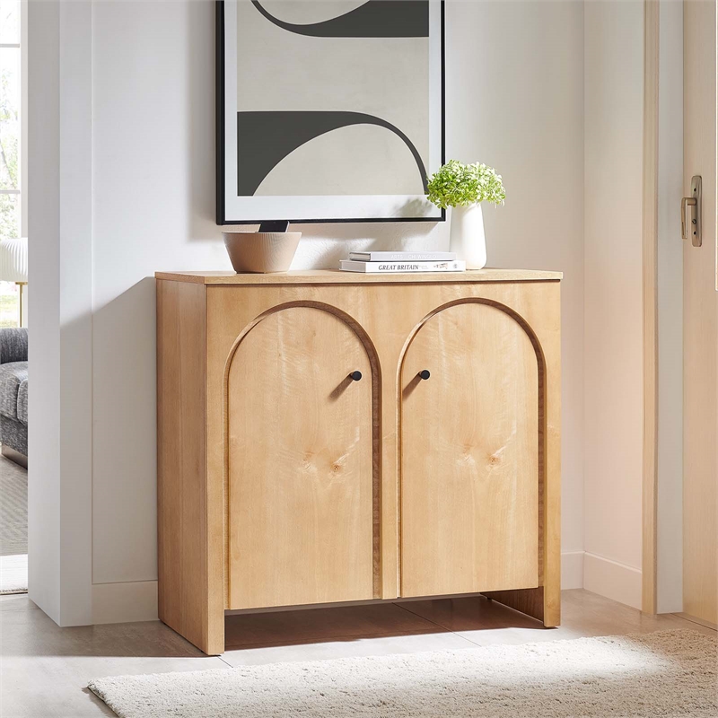 Pemberly Row Modern 2-Door Arched Door Storage Cabinet in Oak
