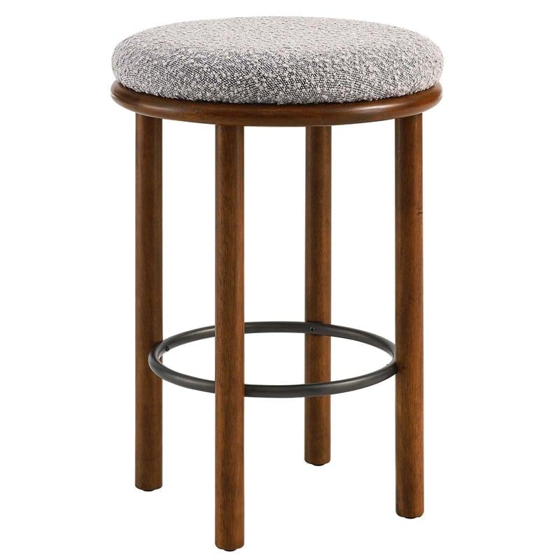 Pemberly Row Boucle Fabric Counter Stools - Set of 2 in Walnut Taupe