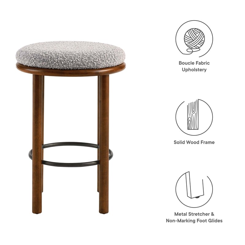 Pemberly Row Boucle Fabric Counter Stools - Set of 2 in Walnut Taupe