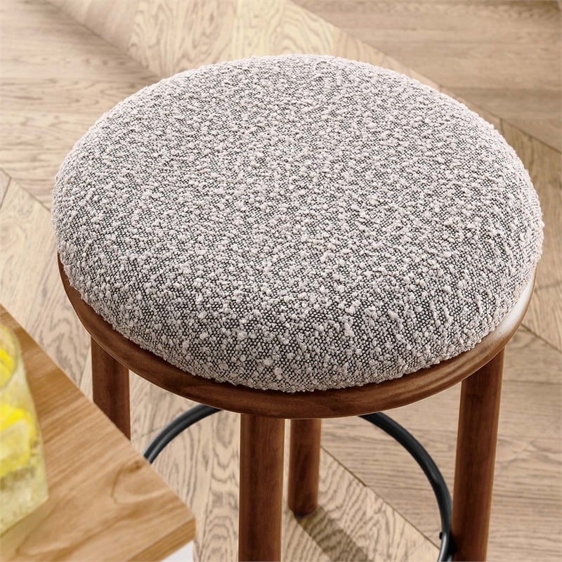 Pemberly Row Boucle Fabric Counter Stools - Set of 2 in Walnut Taupe