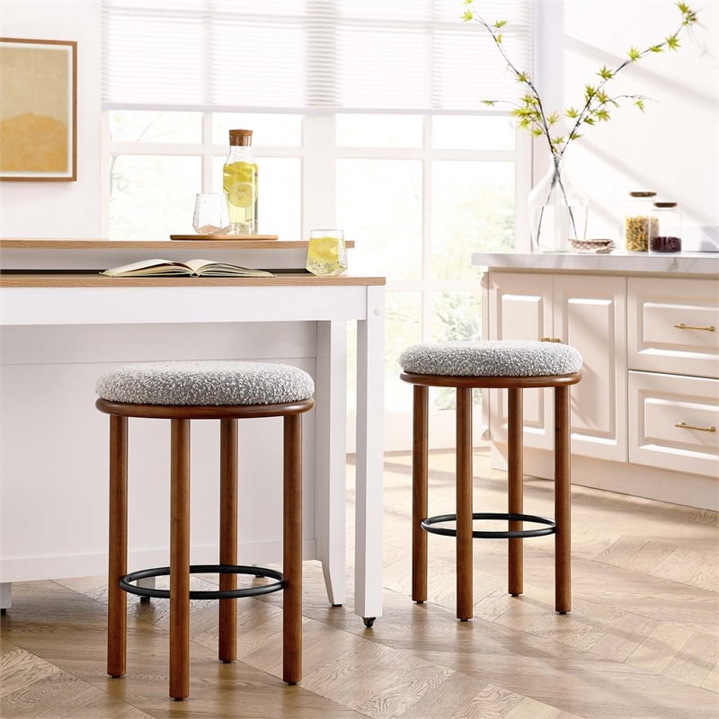 Pemberly Row Boucle Fabric Counter Stools - Set of 2 in Walnut Taupe
