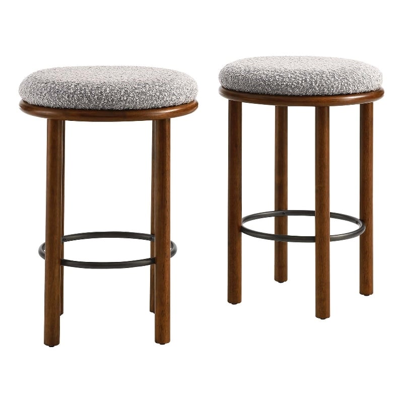 Pemberly Row Boucle Fabric Counter Stools - Set of 2 in Walnut Taupe