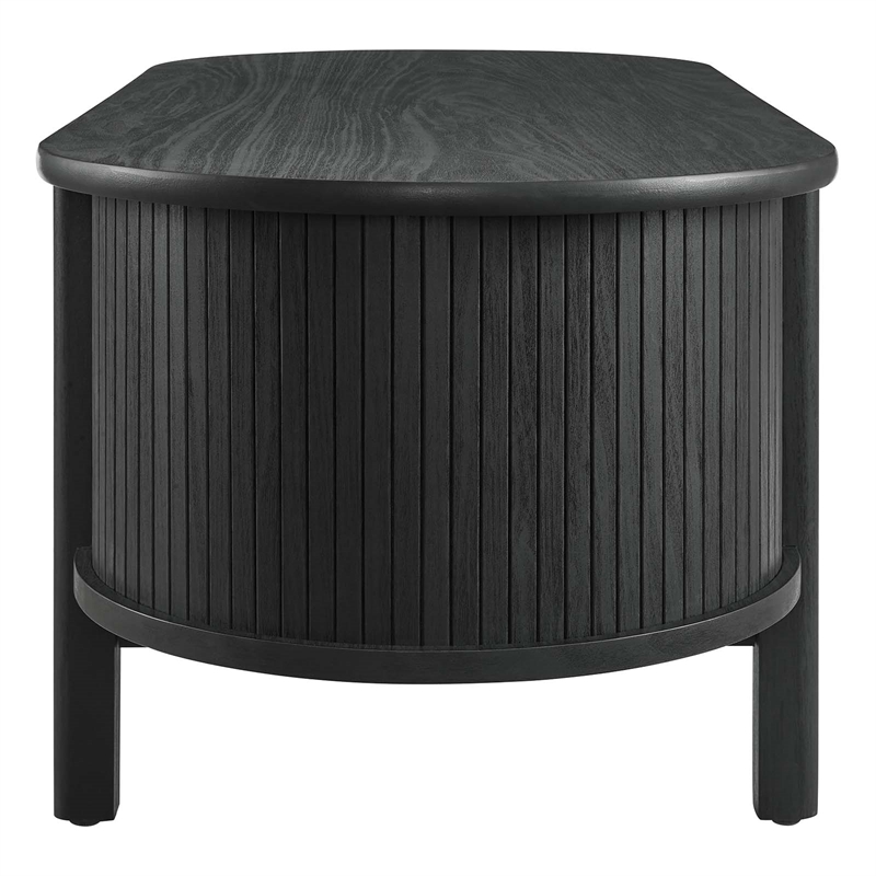 Pemberly Row Rubber Wood Oval Coffee Table with Curved Edges in Black