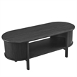 Pemberly Row Rubber Wood Oval Coffee Table with Curved Edges in Black