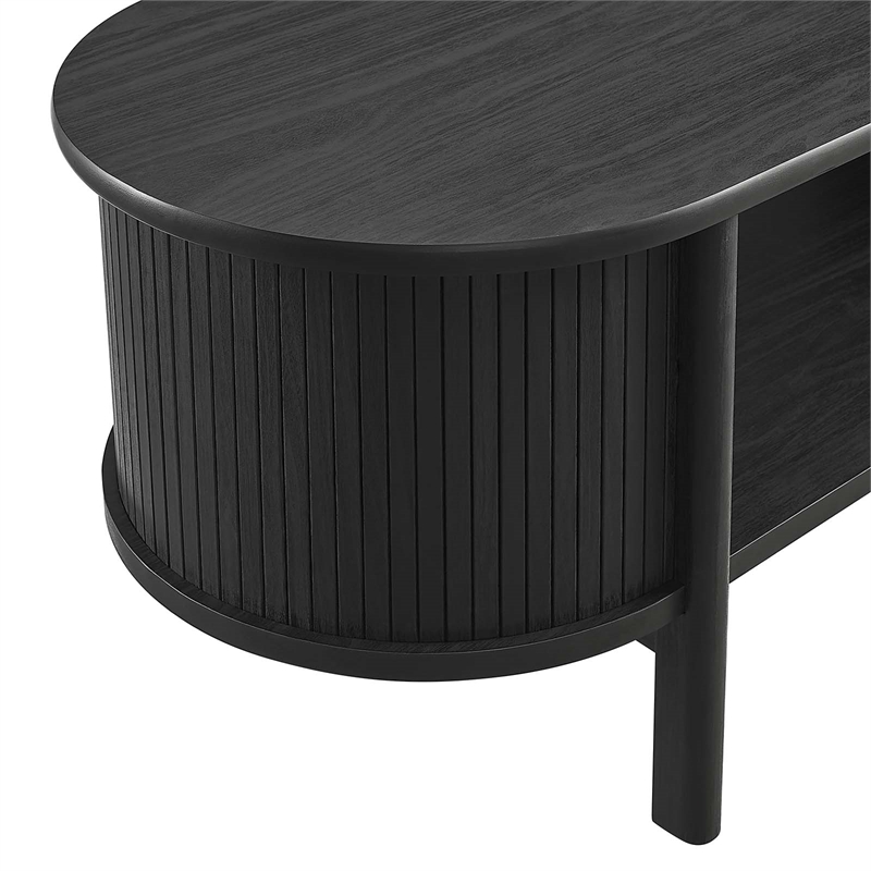 Pemberly Row Rubber Wood Oval Coffee Table with Curved Edges in Black