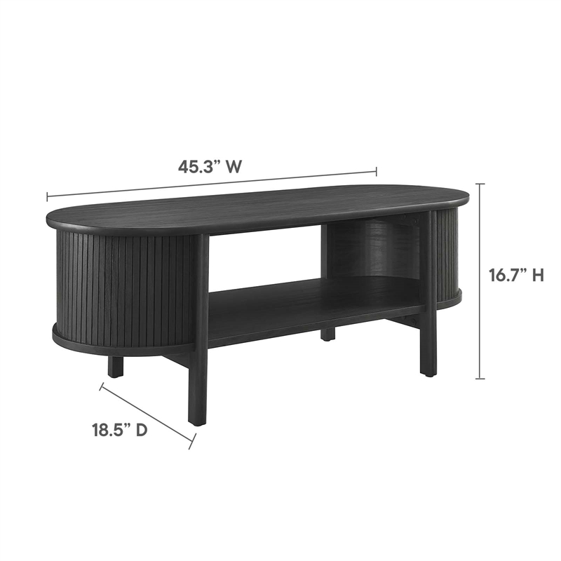 Pemberly Row Rubber Wood Oval Coffee Table with Curved Edges in Black