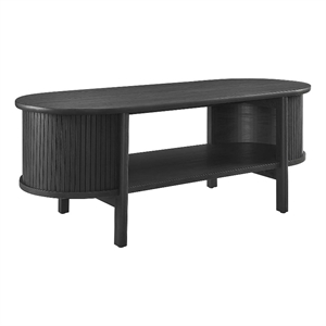 Pemberly Row Rubber Wood Oval Coffee Table with Curved Edges in Black