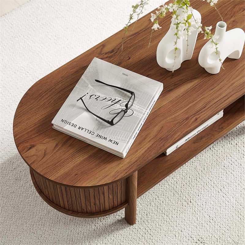 Pemberly Row Modern / Contemporary Wood Coffee Table in Walnut