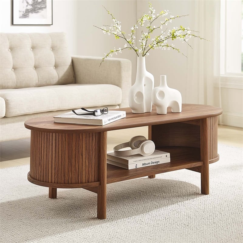 Pemberly Row Modern / Contemporary Wood Coffee Table in Walnut