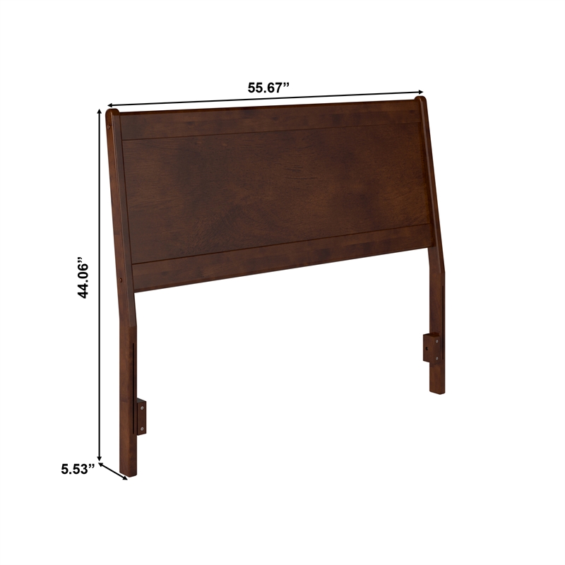 Pemberly Row Modern Full Solid Wood Panel Headboard in Walnut