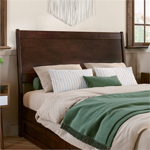 Pemberly Row Modern Full Solid Wood Panel Headboard in Walnut