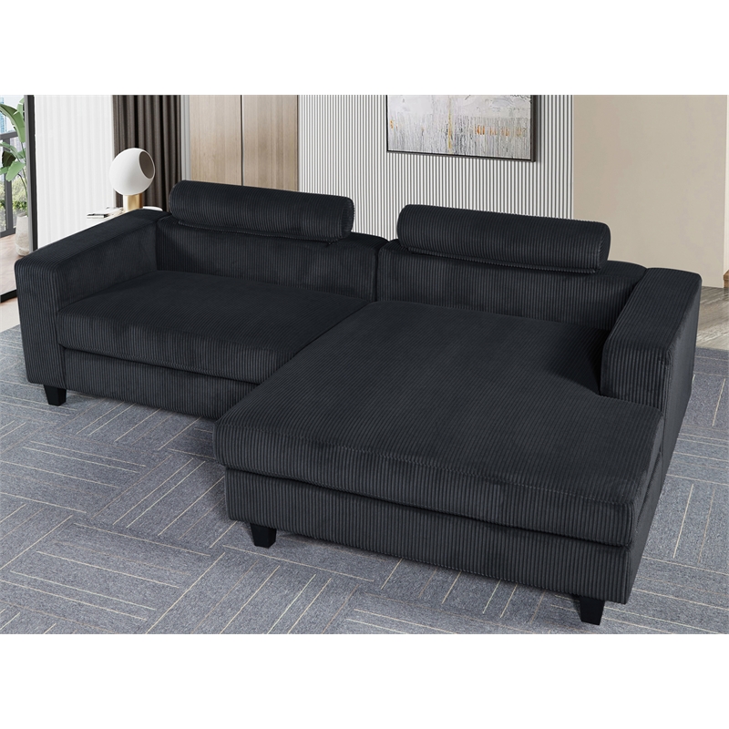 Pemberly Row Fabric Sectional Sofa Deep Seat Right Facing Sleeper Couch in Gray