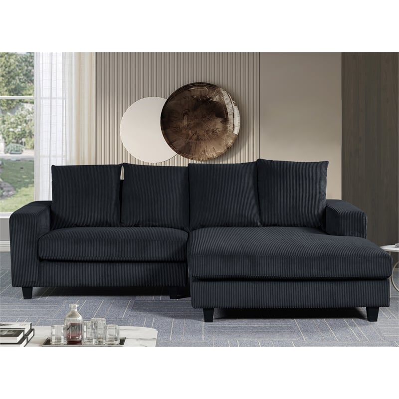Pemberly Row Fabric Sectional Sofa Deep Seat Right Facing Sleeper Couch in Gray