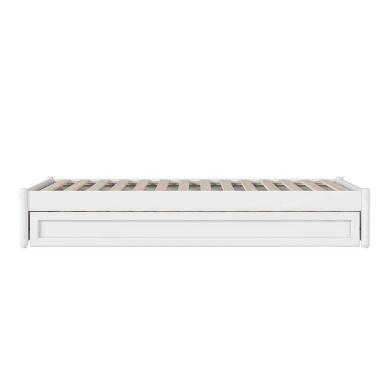 Pemberly Row Twin Solid Wood Panel Platform Bed with Twin Trundle in White
