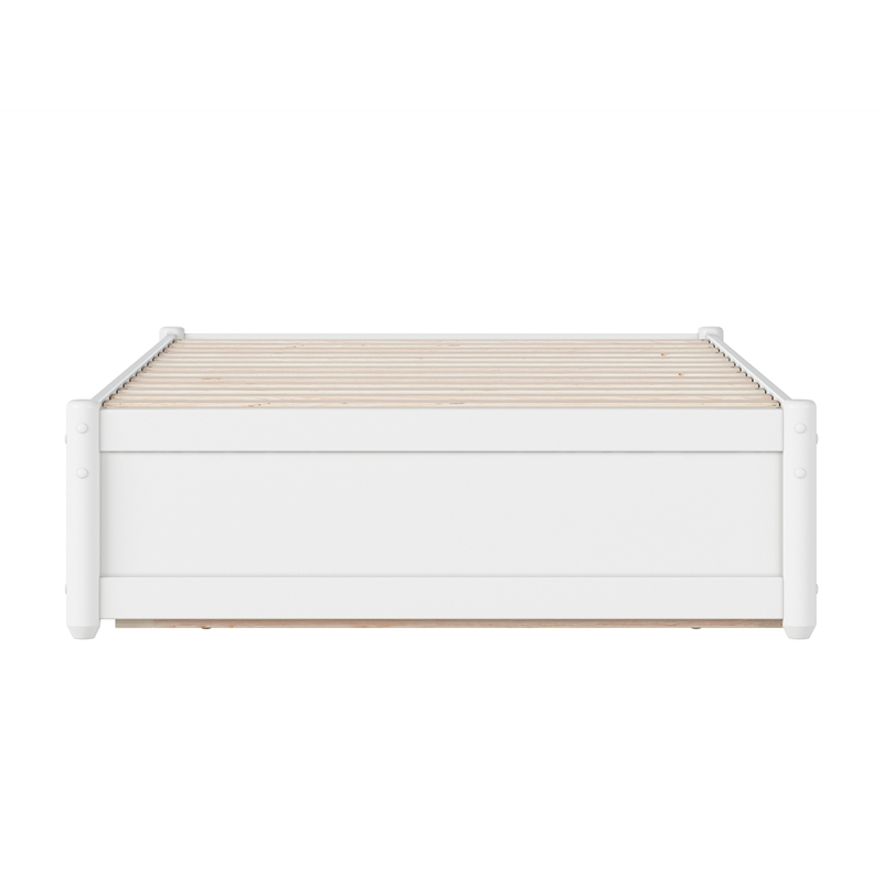 Pemberly Row Twin Solid Wood Panel Platform Bed with Twin Trundle in White