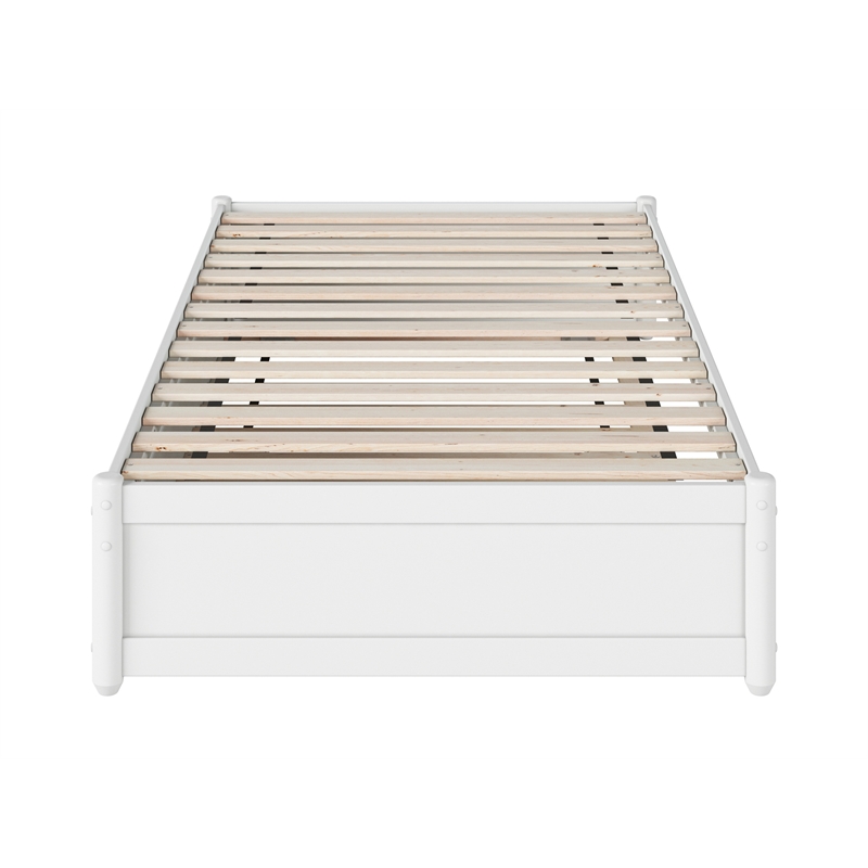 Pemberly Row Twin Solid Wood Panel Platform Bed with Twin Trundle in White