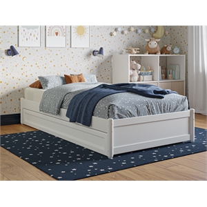 Pemberly Row Twin Solid Wood Panel Platform Bed with Twin Trundle in White