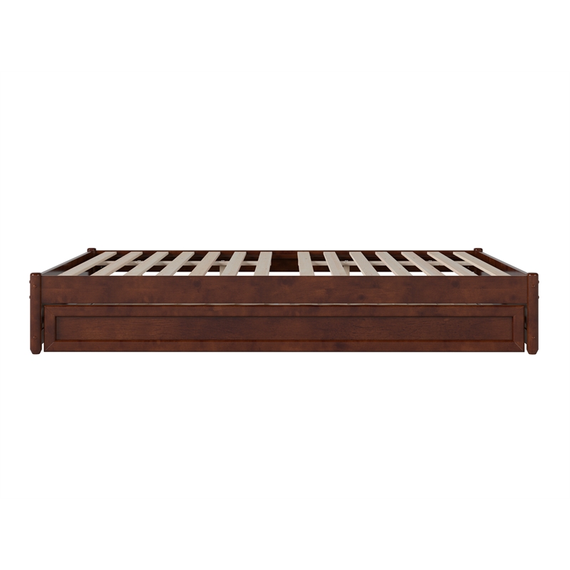 Pemberly Row Queen Solid Wood Panel Platform Bed with Twin XL Trundle in Walnut