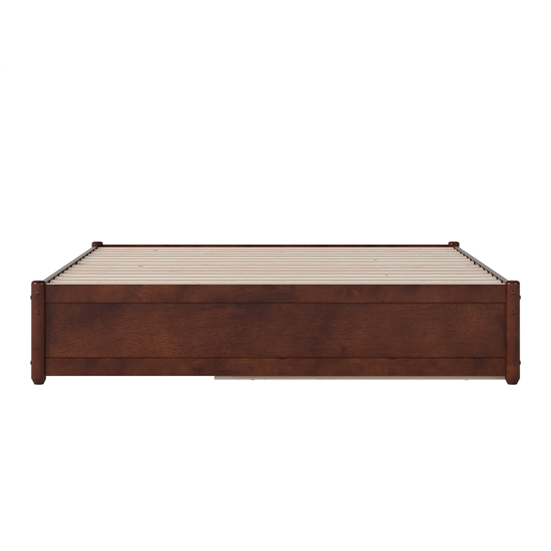 Pemberly Row Queen Solid Wood Panel Platform Bed with Twin XL Trundle in Walnut