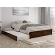 Pemberly Row Queen Solid Wood Panel Platform Bed with Twin XL Trundle in Walnut