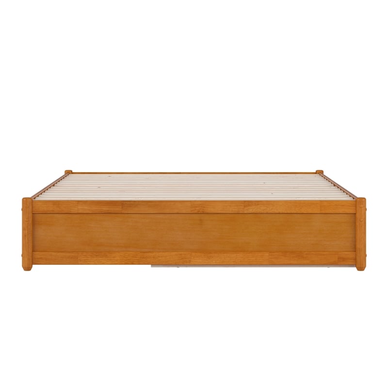 Pemberly Row Queen Wood Panel Platform Bed with Twin XL Trundle in Light Toffee