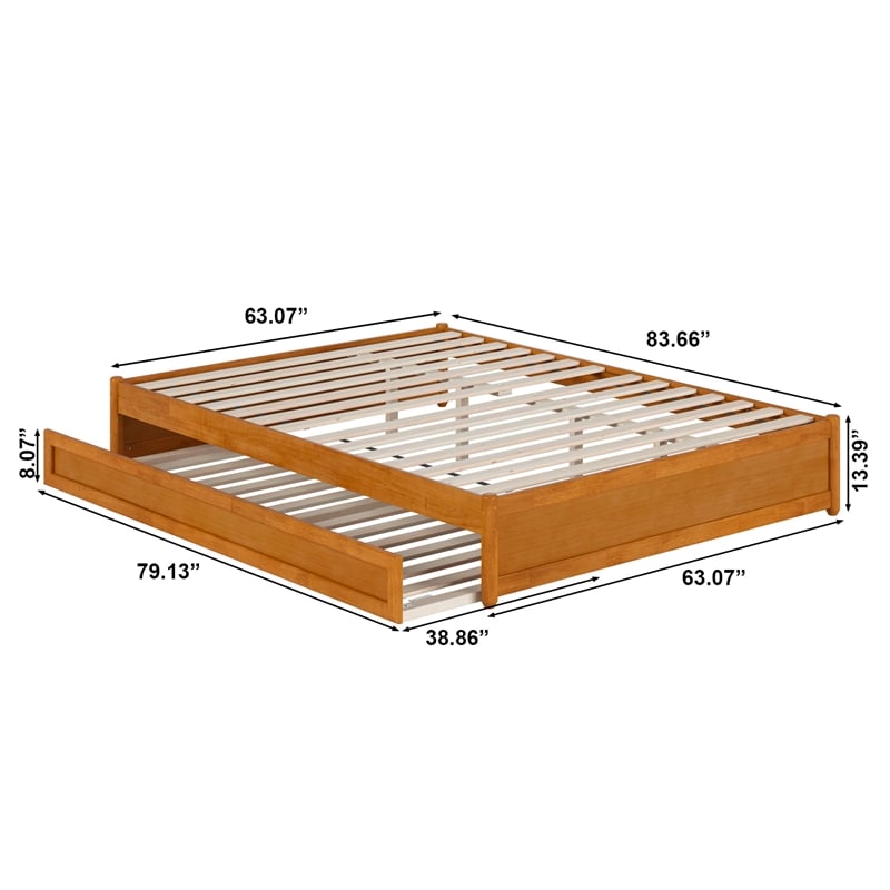 Pemberly Row Queen Wood Panel Platform Bed with Twin XL Trundle in Light Toffee