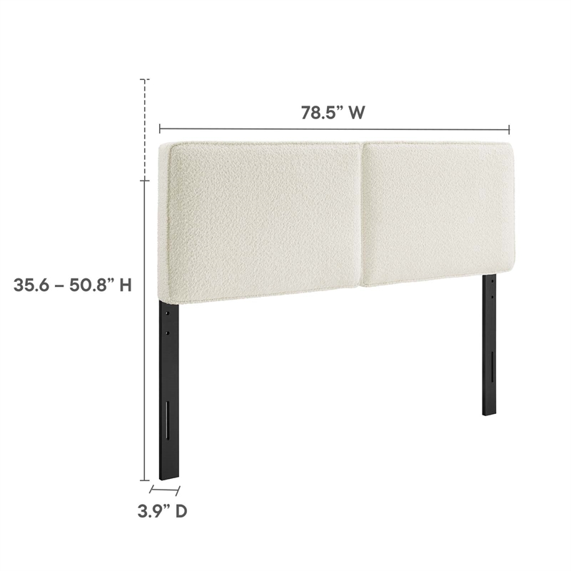 Pemberly Row Contemporary Boucle Fabric King Headboard in Cream