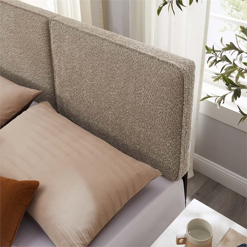 Pemberly Row Contemporary Boucle Fabric King Headboard in Oatmeal