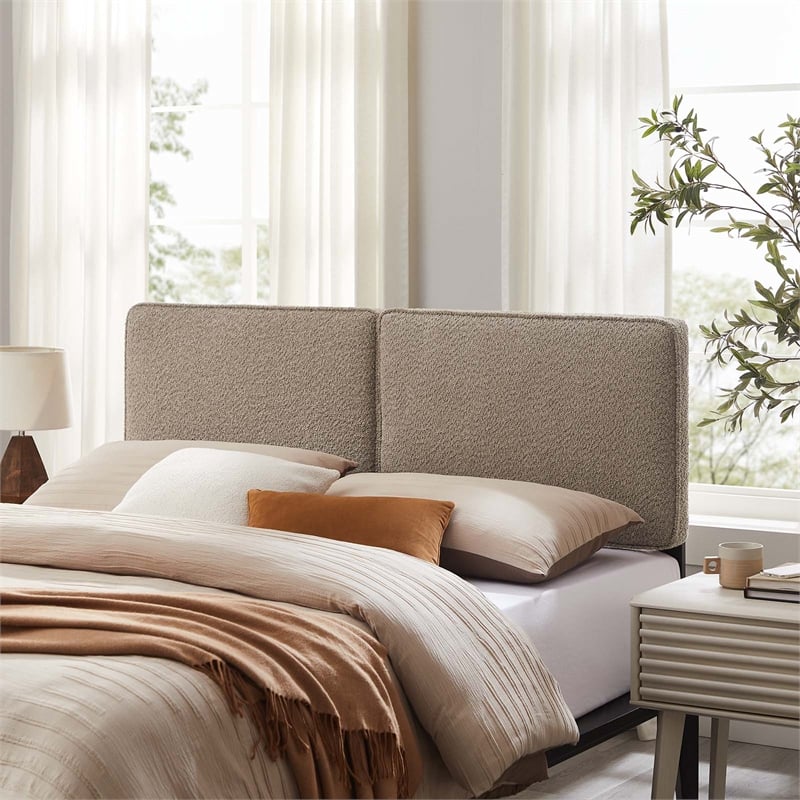 Pemberly Row Contemporary Boucle Fabric King Headboard in Oatmeal