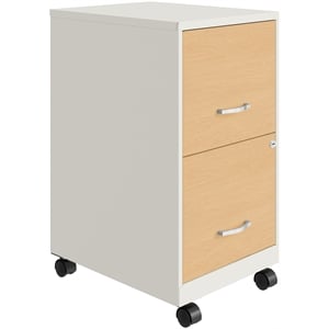 Pemberly Row 18&quotD 2 Drawer Mobile Metal Vertical Filing Cabinet Pearl White/Oak