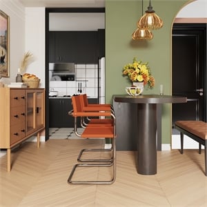 Pemberly Row Faux Leather Stainless Steel Chair with Two-piece Set in Amber