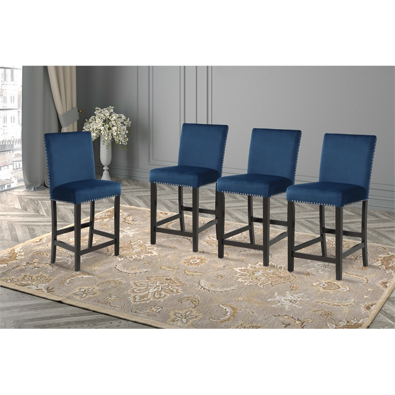 Pemberly Row Modern Solid Wood Counter Chairs in Blue (Set of 4)