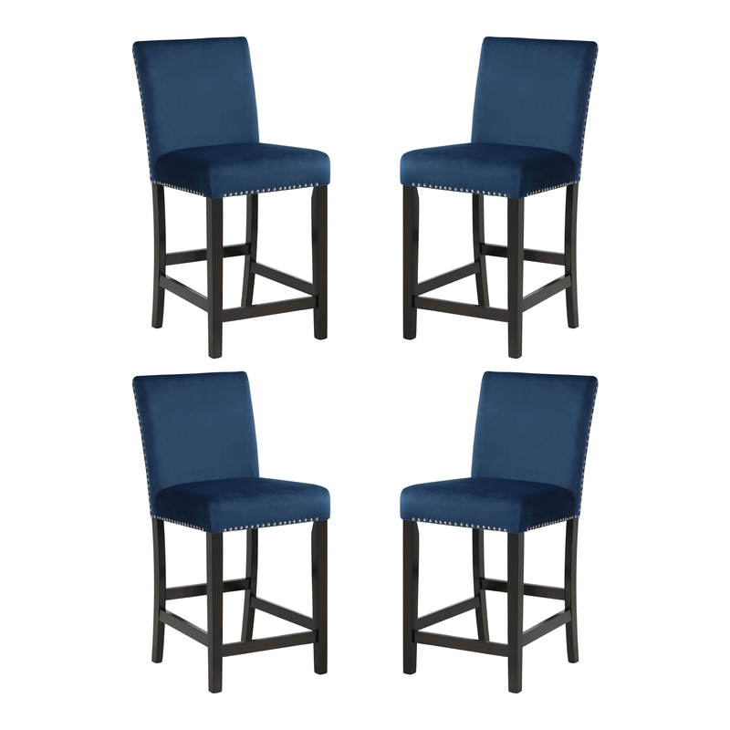 Pemberly Row Modern Solid Wood Counter Chairs in Blue (Set of 4)