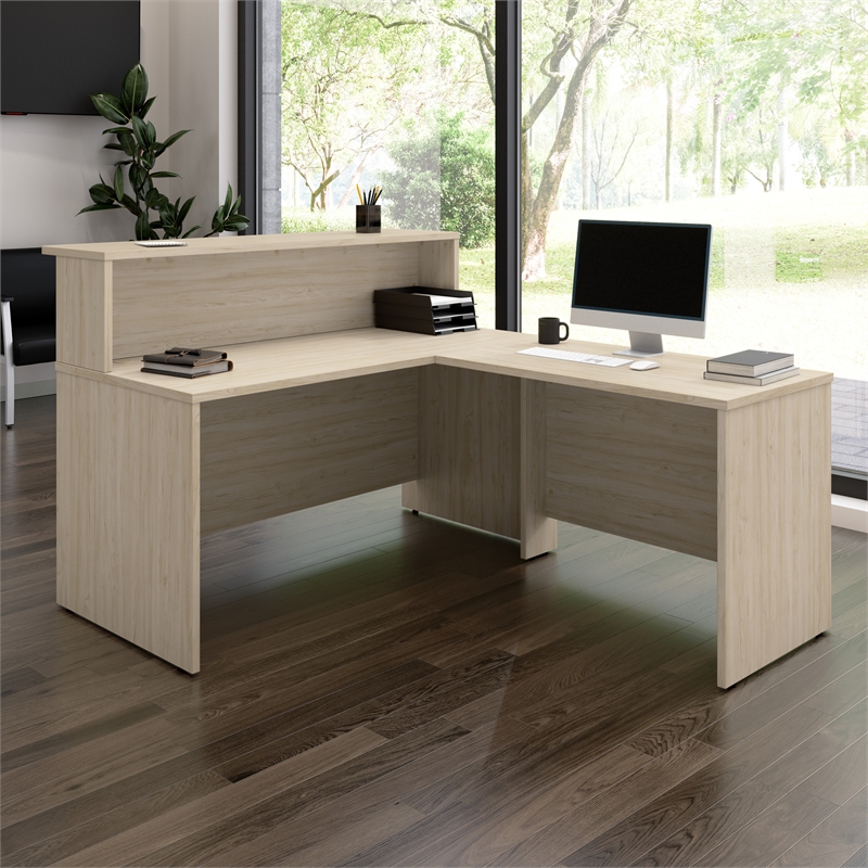 Pemberly Row 60W x 72D L Shaped Reception Desk in Natural Elm - Engineered Wood