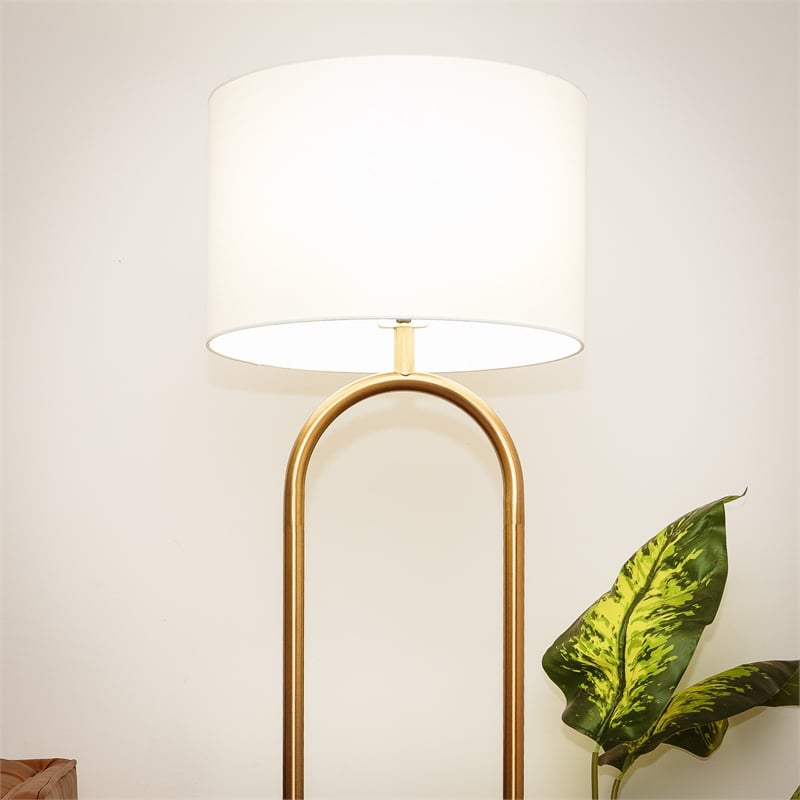 Pemberly Row Modern Radiant Aura Brass Ring Base Metal Floor Lamp